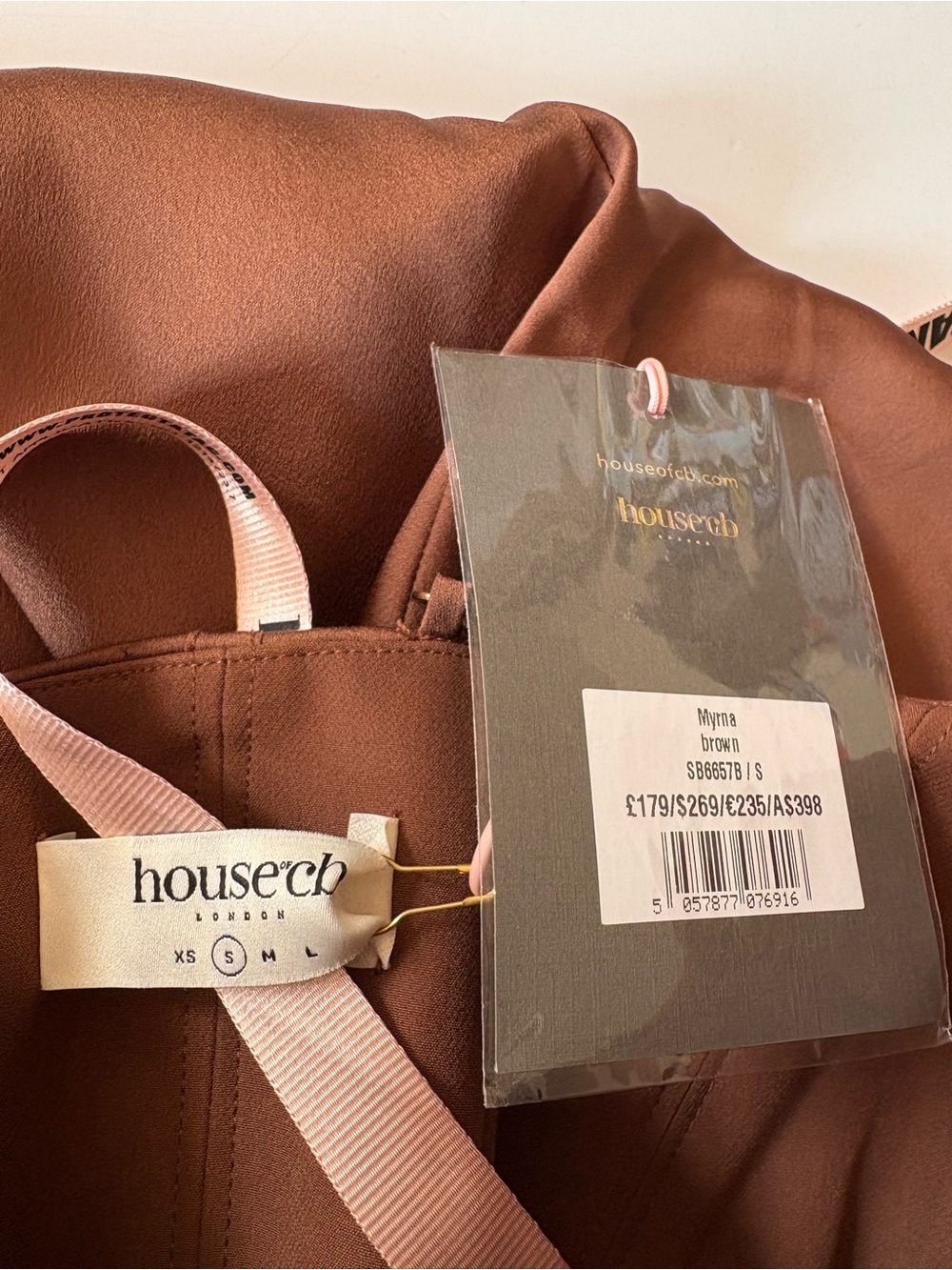 House of CB || Myrna Satin‎ Cowl Neck Midi Dress Corset Brown S Regular Cup NWT - Picture 7 of 13